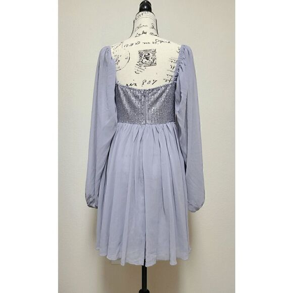 Long Lantern Sleeve Sequin Cocktail Party Bridesmaid Swing Dress SIZE M NEW - Picture 10 of 13